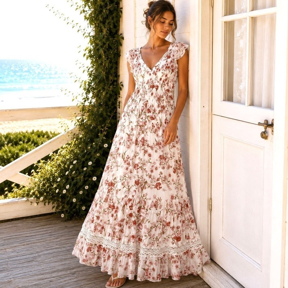 Anthropologie J Gee Size 3X Maxi Dress Cottage Romantic Coquette Feminine Floral